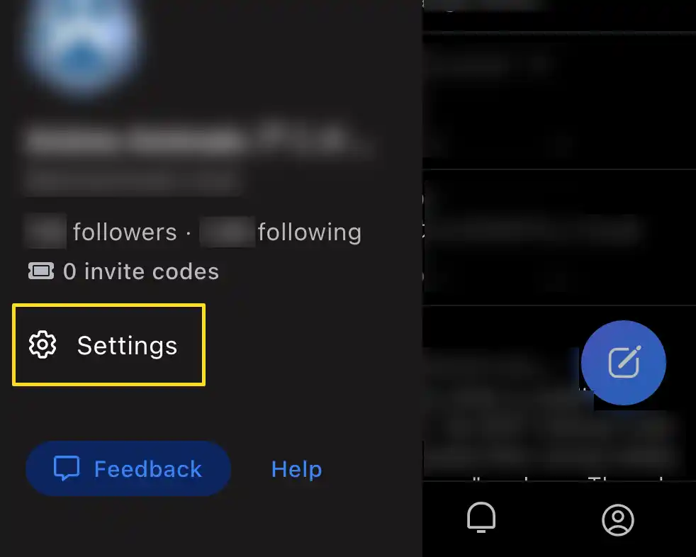 Screenshot of side panel of Bluesky app